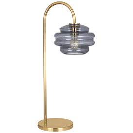Image2 of Horizon Brass Metal Arc Table Lamp with Gray Glass Shade
