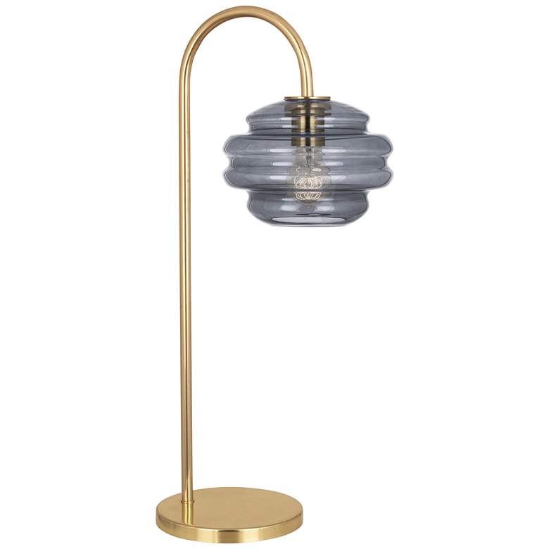 Image 2 Horizon Brass Metal Arc Table Lamp with Gray Glass Shade