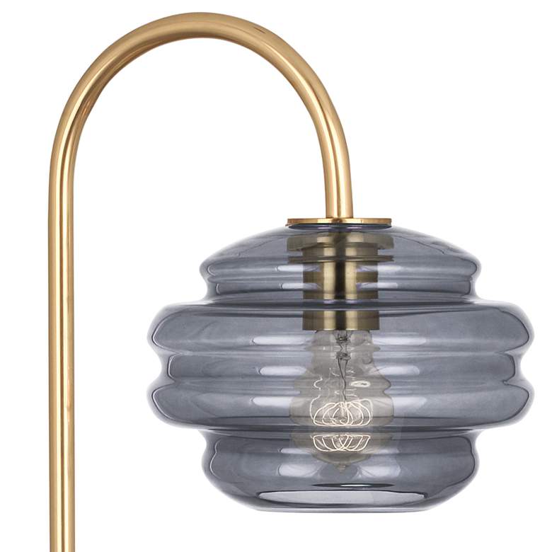 Image 3 Horizon Brass Metal Arc Table Lamp with Gray Glass Shade more views