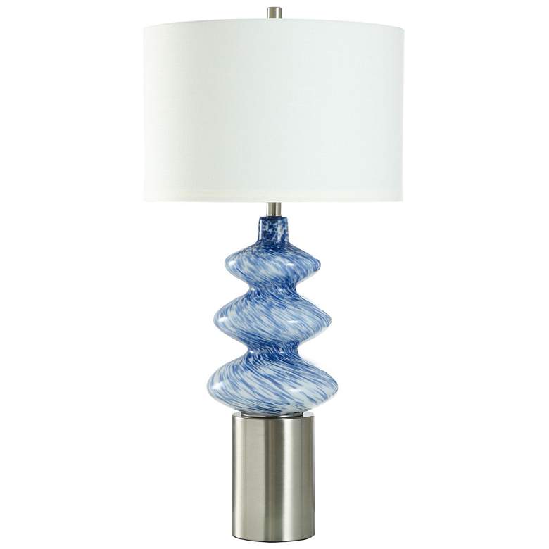 Image 1 Horizon Haze 35" High Blue And White Glass Table Lamp With White Shade