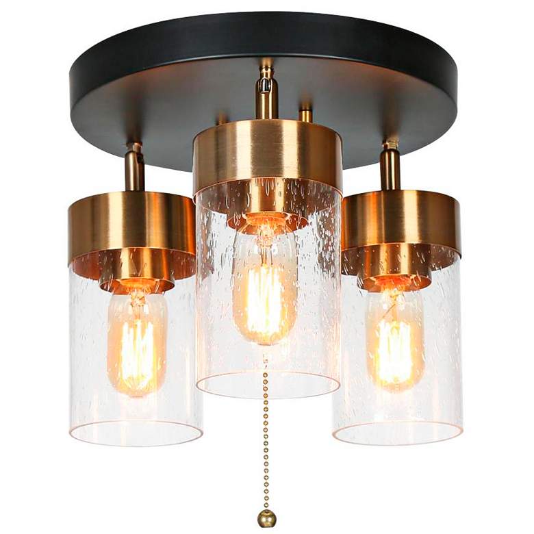 Image 1 Hormosira 11" Wide Black and Brass 3-Light Ceiling Light