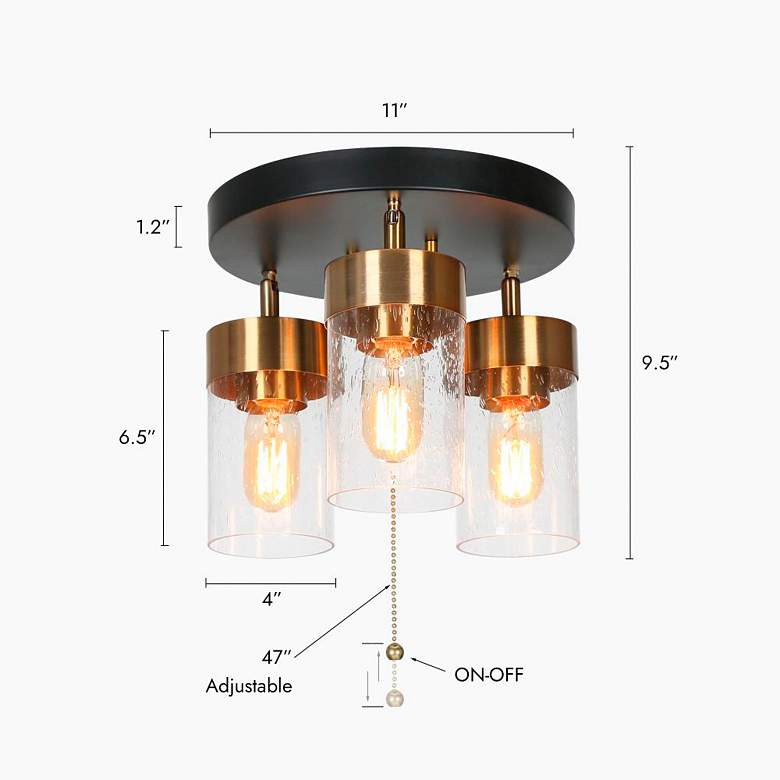 Image 3 Hormosira 11" Wide Black and Brass 3-Light Ceiling Light more views
