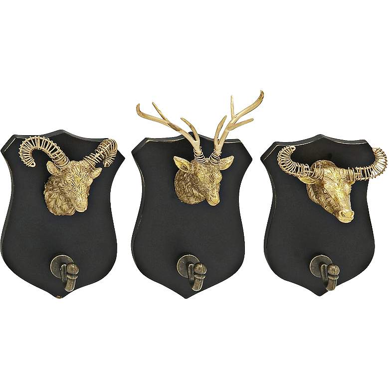 Image 1 Horns and Antlers 9 inch High Wood Wall Art Set of 3