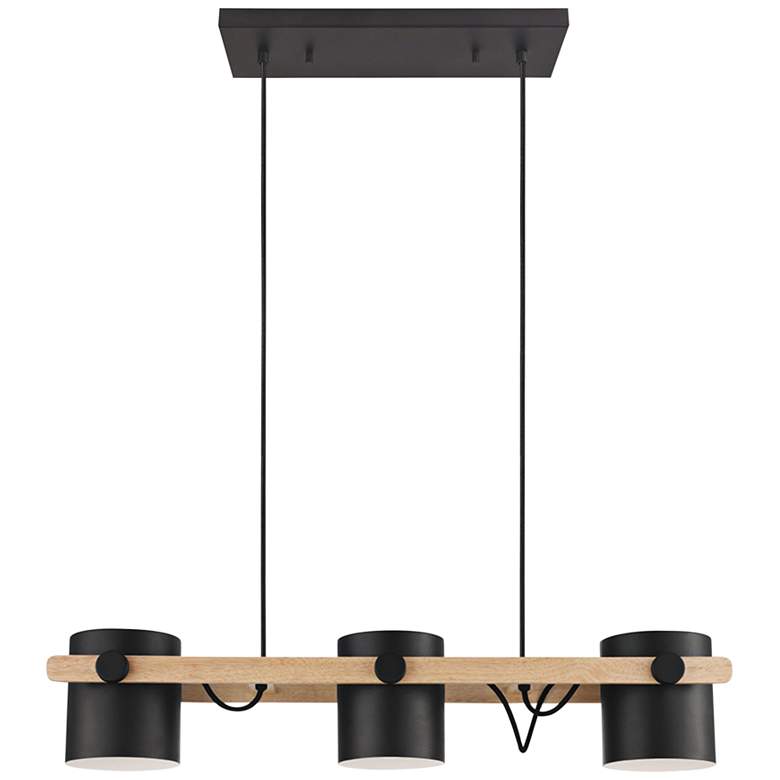 Image 2 Hornwood 33" Black and Wood 3-Light Modern Island Pendant Light