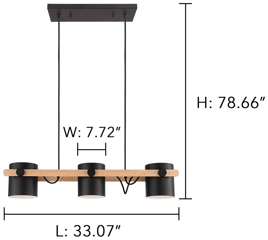 Image 4 Hornwood 33" Black and Wood 3-Light Modern Island Pendant Light more views