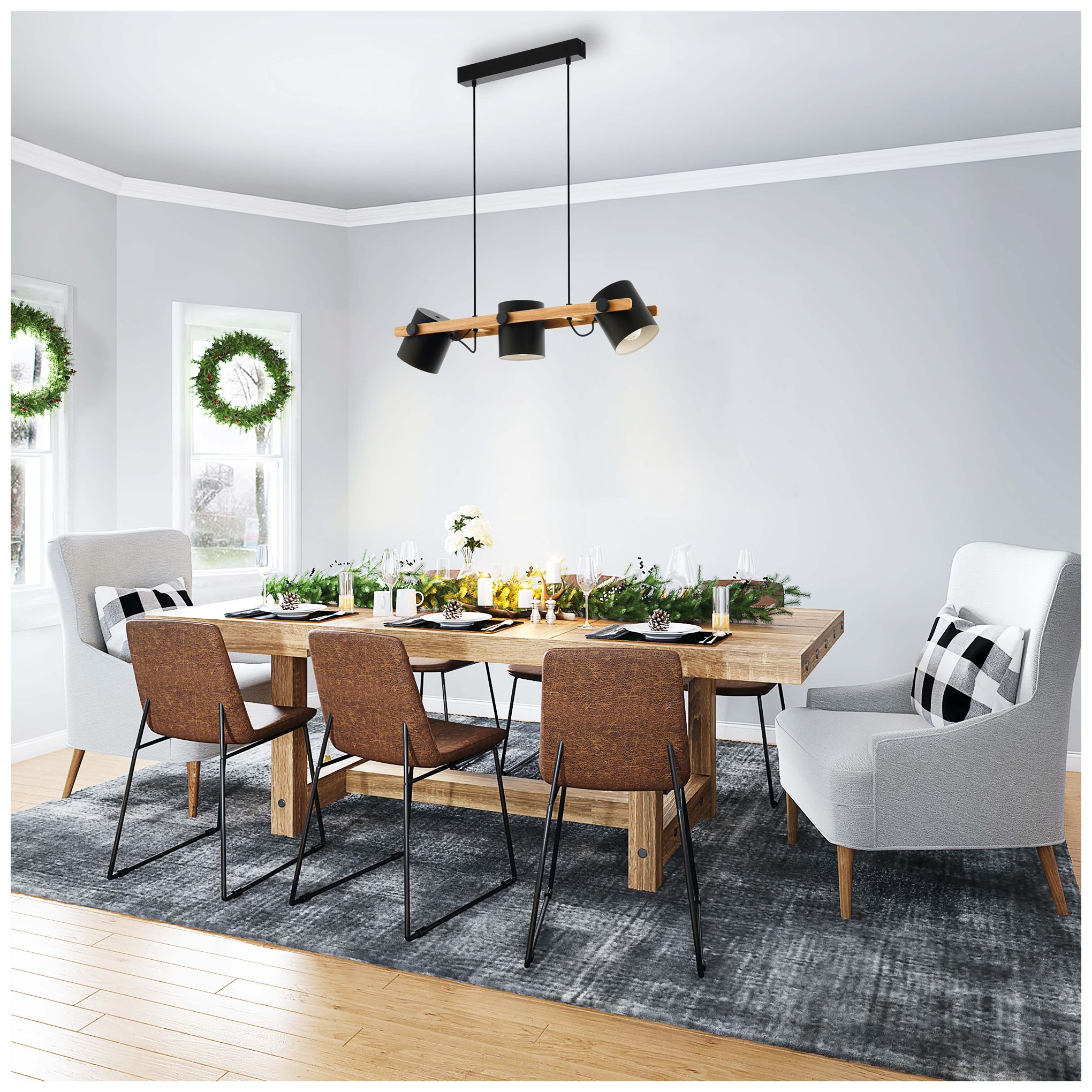 Image 5 Hornwood 33" Black and Wood 3-Light Modern Island Pendant Light more views