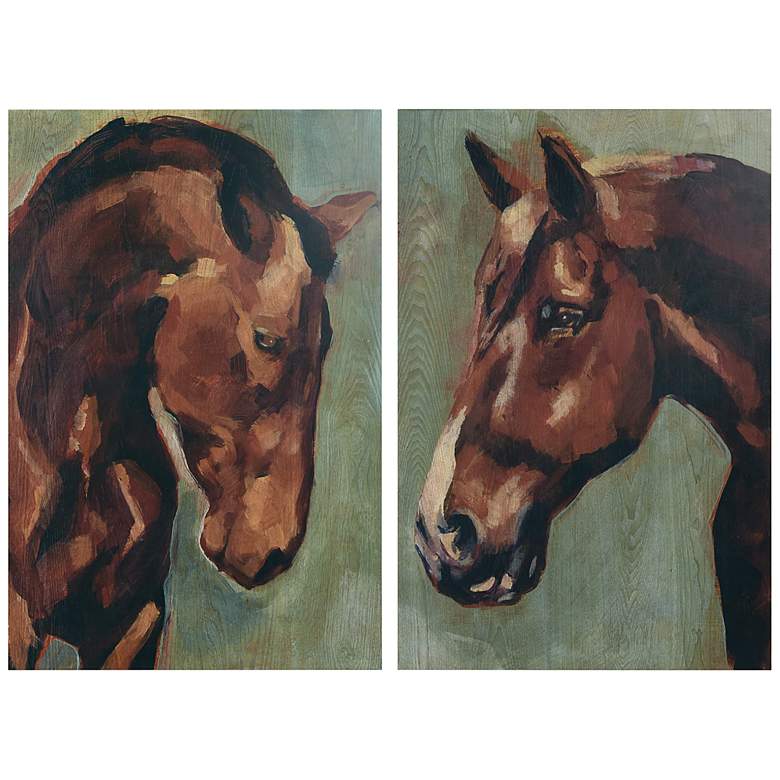 Image 2 Horse Portrait 36" High 2-Piece Giclee Wood Wall Art Set