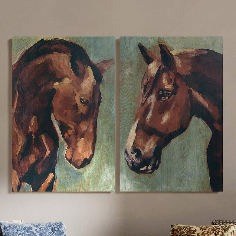 Image 1 Horse Portrait 36" High 2-Piece Giclee Wood Wall Art Set