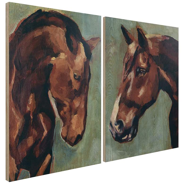Image 5 Horse Portrait 36" High 2-Piece Giclee Wood Wall Art Set more views
