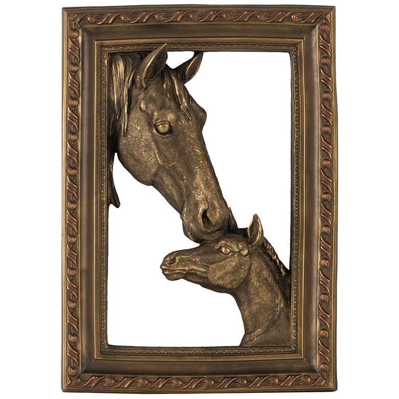 Image 1 Horses 14.2" x 10" Bronze Wooden Wall Decor