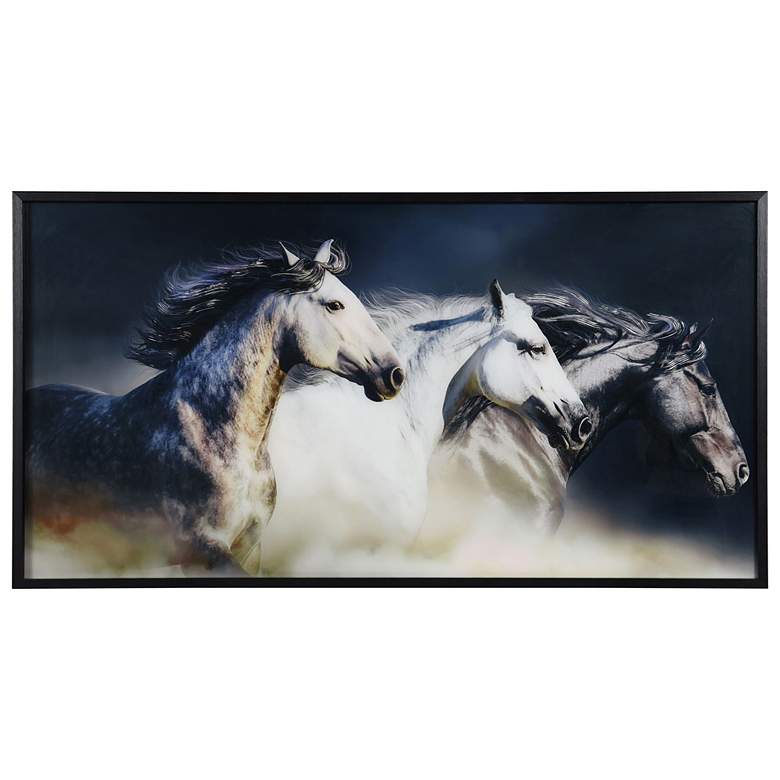 Image 1 Horses Portrait 59.1"W x 31.5"H Reverse Printed on Glass Framed W