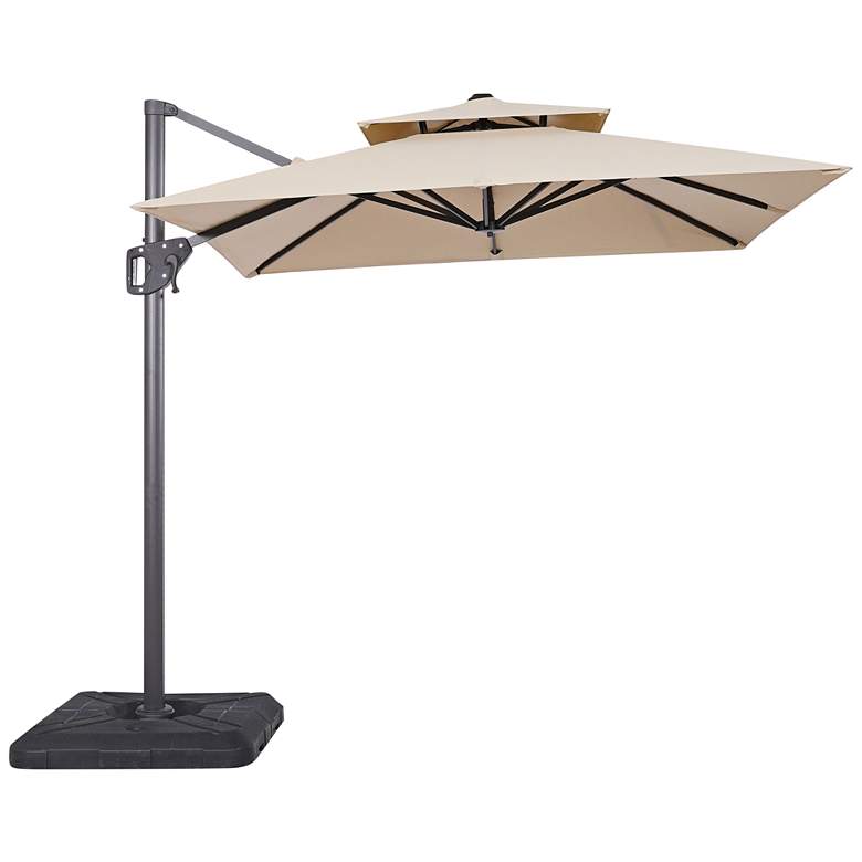 Image 2 Hostin 10-Foot Beige Square Double Top Cantilever Umbrella