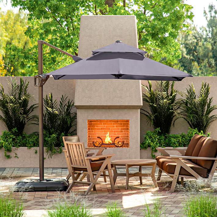Hostin 10-Foot Gray Square Double Top Cantilever Umbrella - #3989G | Lamps Plus Hostin 10-Foot Gray Square Double Top Cantilever Umbrella - #3989G | Lamps Plus
