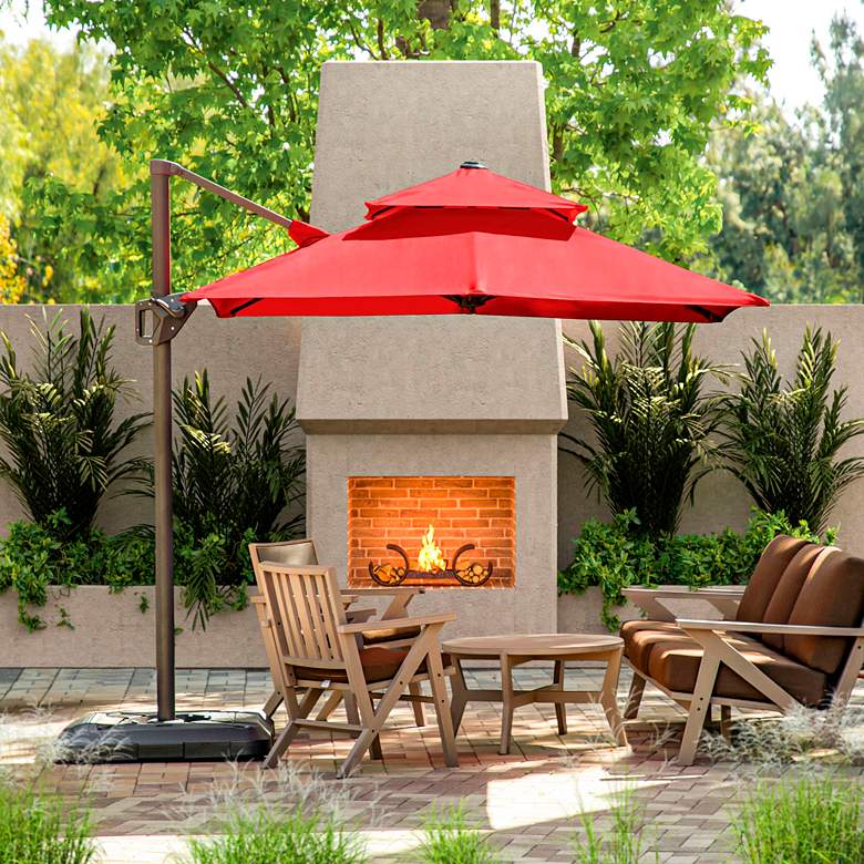 Image 1 Hostin 10-Foot Red Square Double Top Cantilever Umbrella