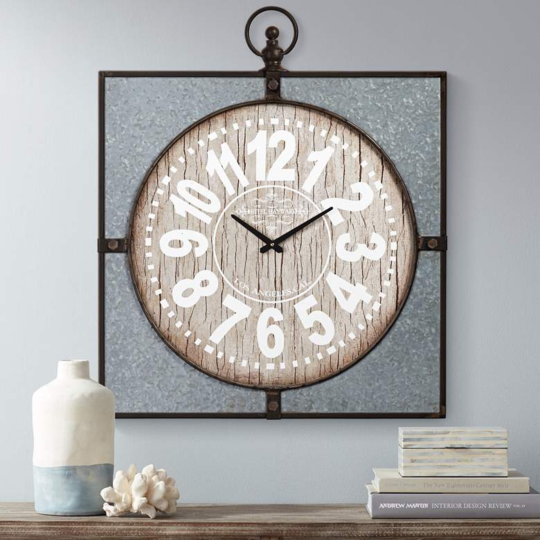 Image 1 Hotel Hayward 33 inch High Wood and Metal Wall Clock