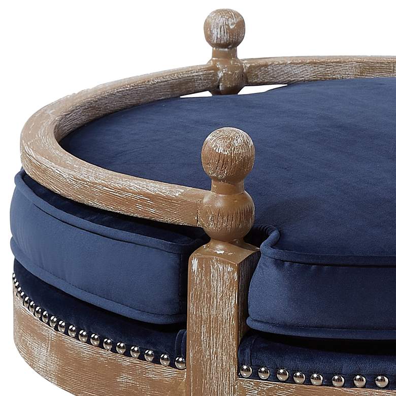 Image 2 Hound Navy Velvet and Oak Wood Pet Bed more views