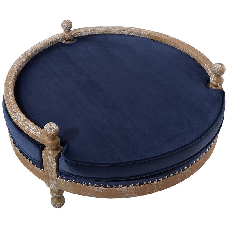 Image 3 Hound Navy Velvet and Oak Wood Pet Bed more views