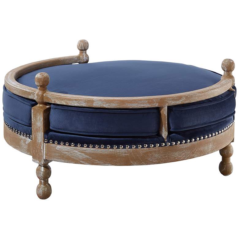 Image 4 Hound Navy Velvet and Oak Wood Pet Bed more views