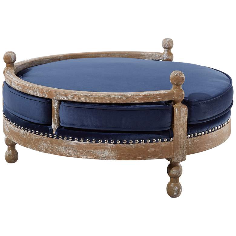 Image 5 Hound Navy Velvet and Oak Wood Pet Bed more views