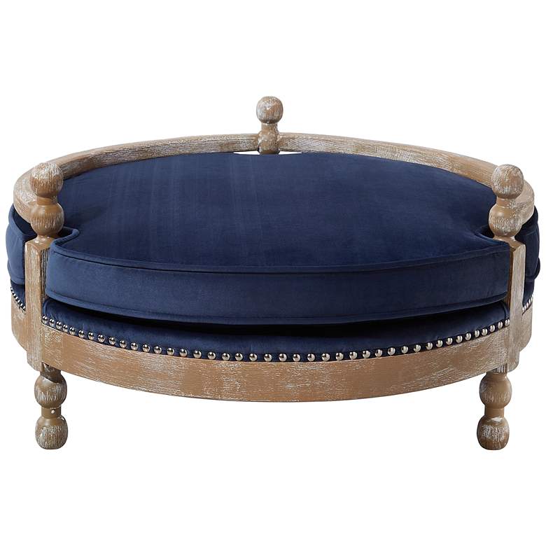 Image 6 Hound Navy Velvet and Oak Wood Pet Bed more views