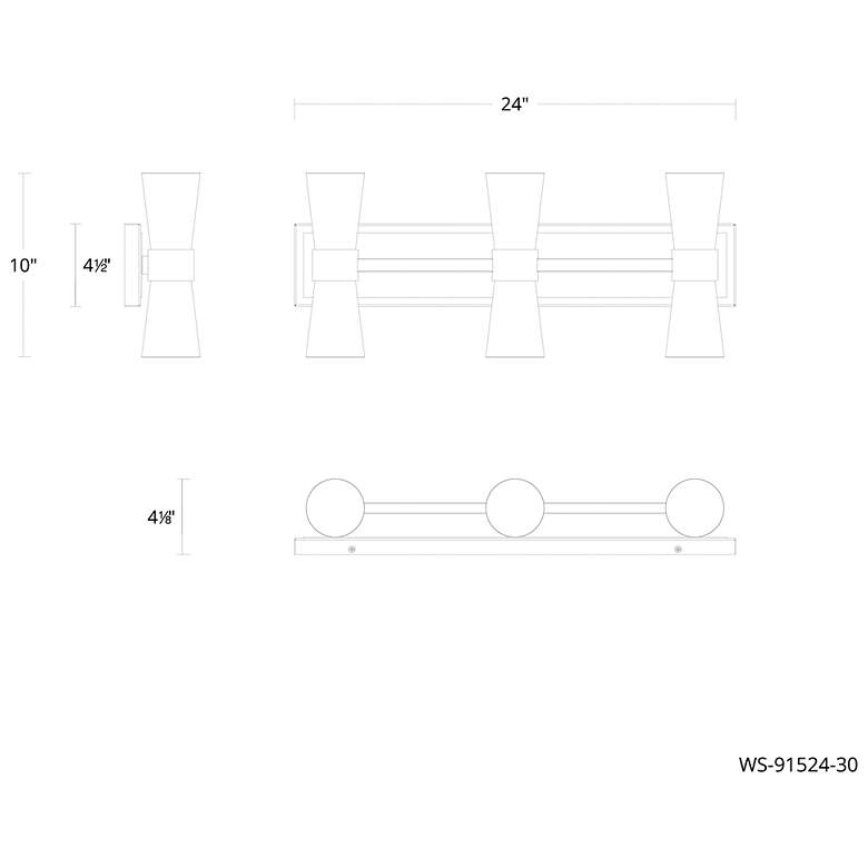 Image 3 Hourglass 10"H x 24"W 3-Light Bath Vanity & Wall Light in Black more views