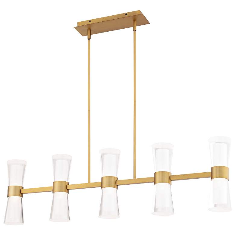 Image 1 Hourglass 10"H x 35.88"W 5-Light Linear Pendant in Aged Brass