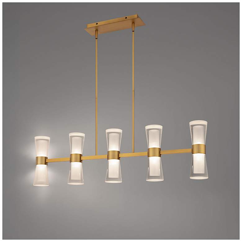 Image 3 Hourglass 10"H x 35.88"W 5-Light Linear Pendant in Aged Brass more views
