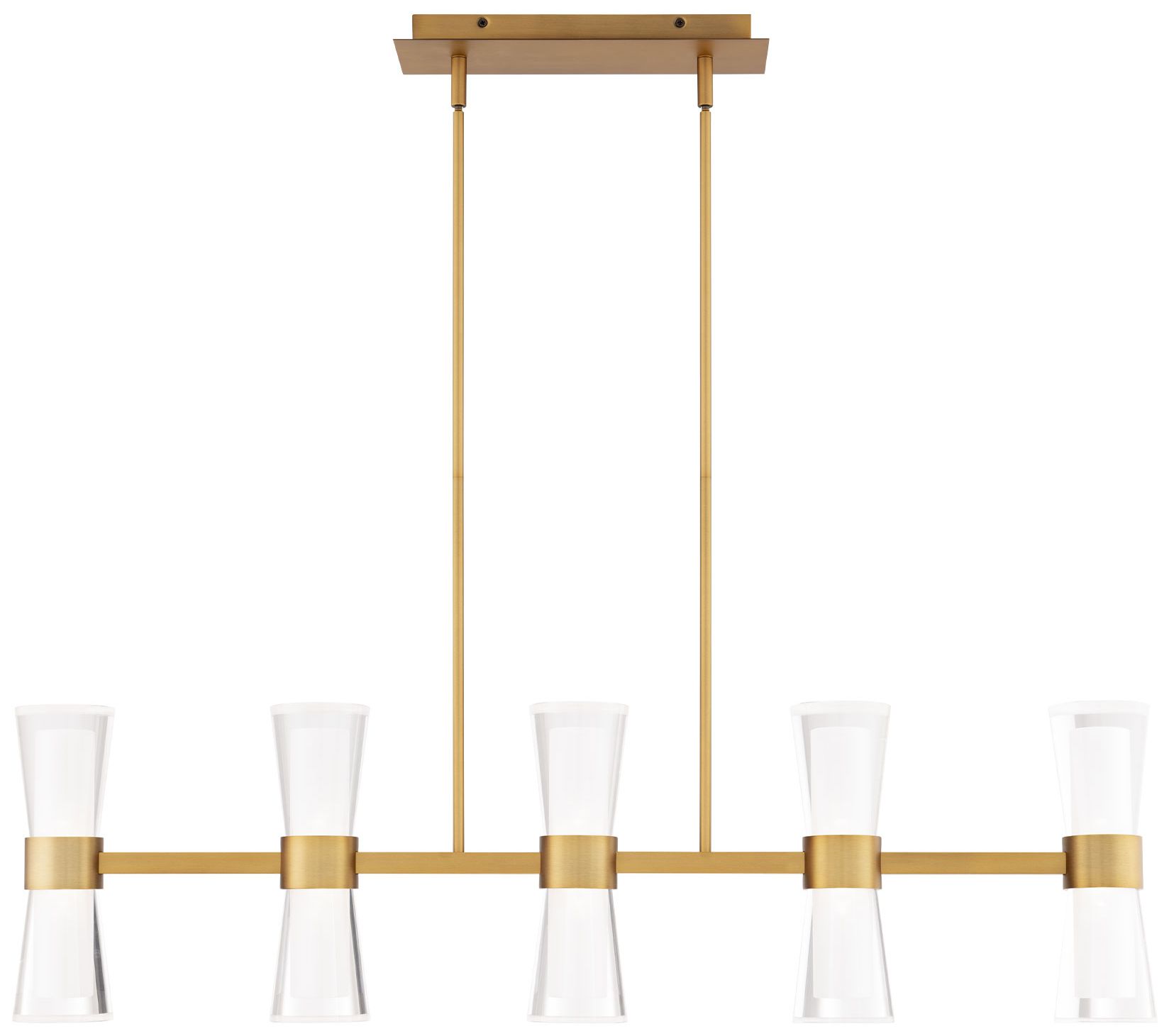 Image 2 Hourglass 10"H x 35.88"W 5-Light Linear Pendant in Aged Brass more views