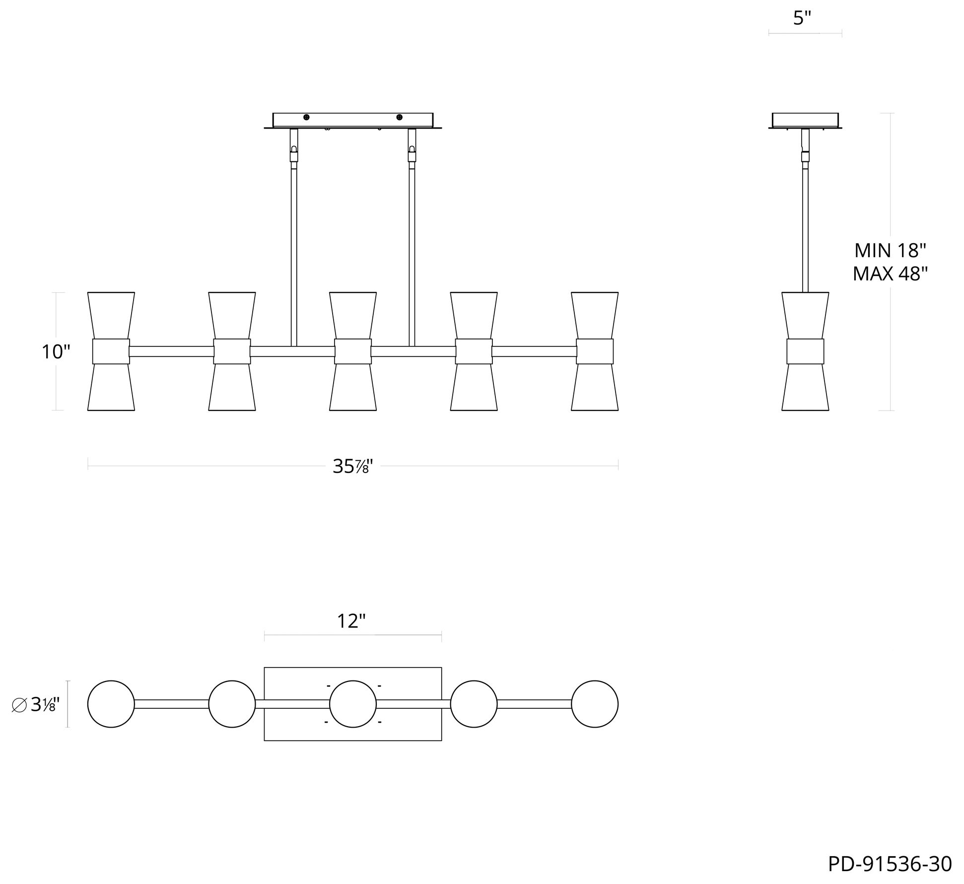 Image 5 Hourglass 10"H x 35.88"W 5-Light Linear Pendant in Aged Brass more views