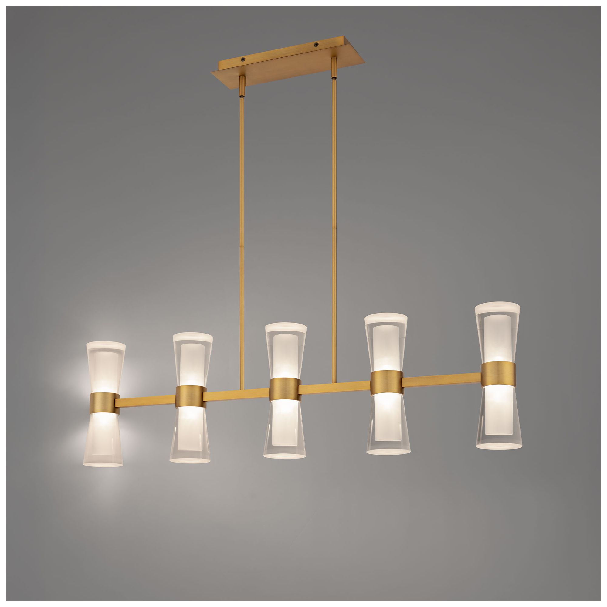 Image 3 Hourglass 10"H x 35.88"W 5-Light Linear Pendant in Aged Brass more views