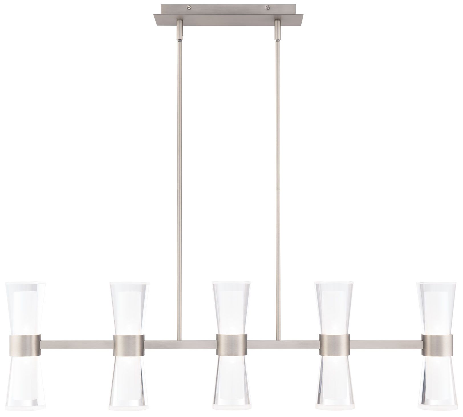 Image 2 Hourglass 10"H x 35.88"W 5-Light Linear Pendant in Brushed Nickel more views