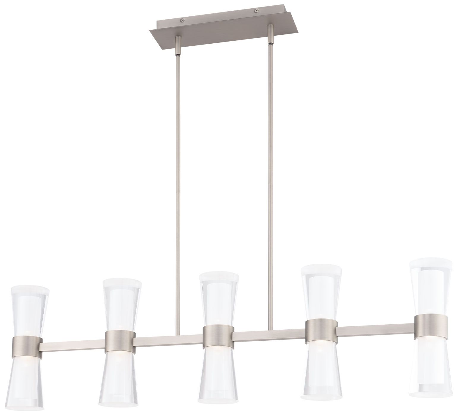 Image 3 Hourglass 10"H x 35.88"W 5-Light Linear Pendant in Brushed Nickel more views