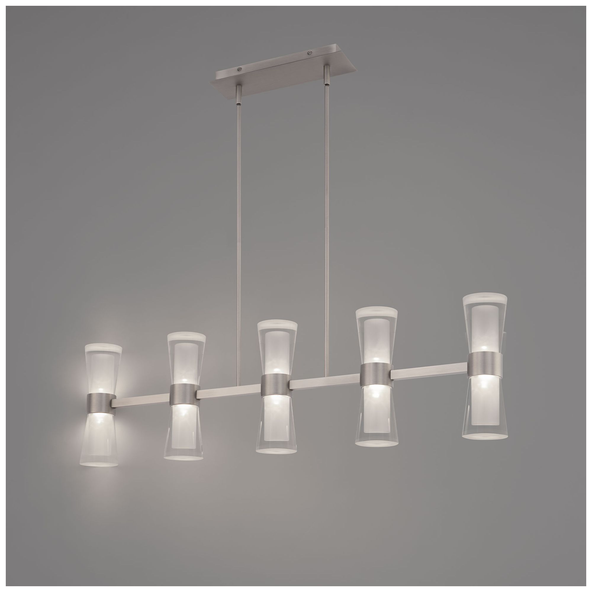Image 4 Hourglass 10"H x 35.88"W 5-Light Linear Pendant in Brushed Nickel more views