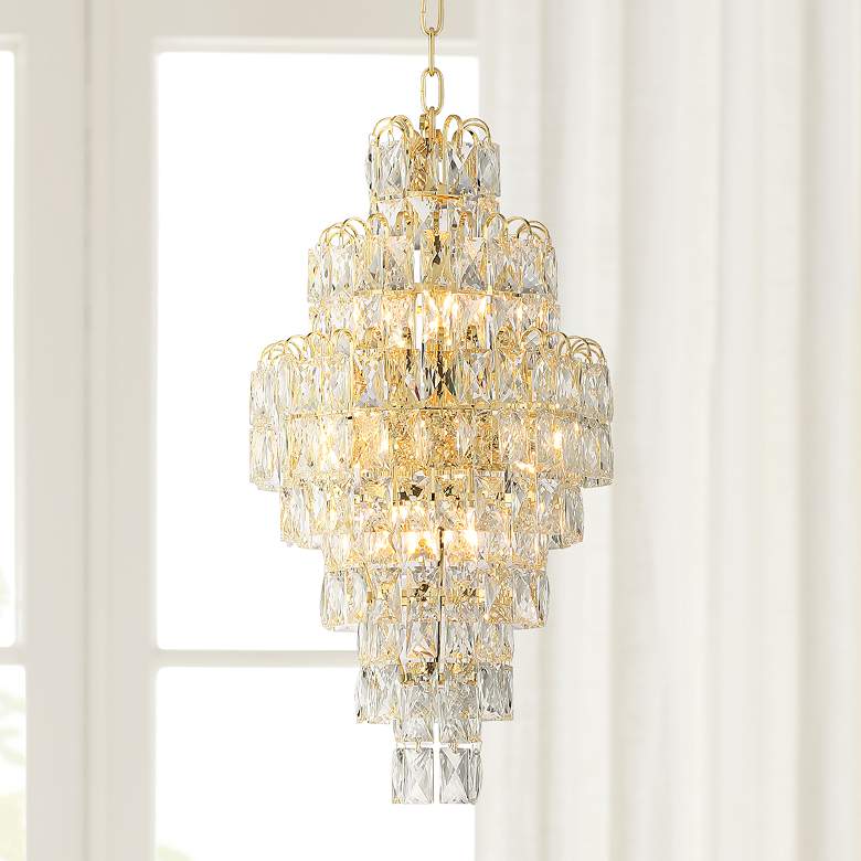 Image 1 Hourglass 13" Wide Gold and Crystal Pendant Chandelier
