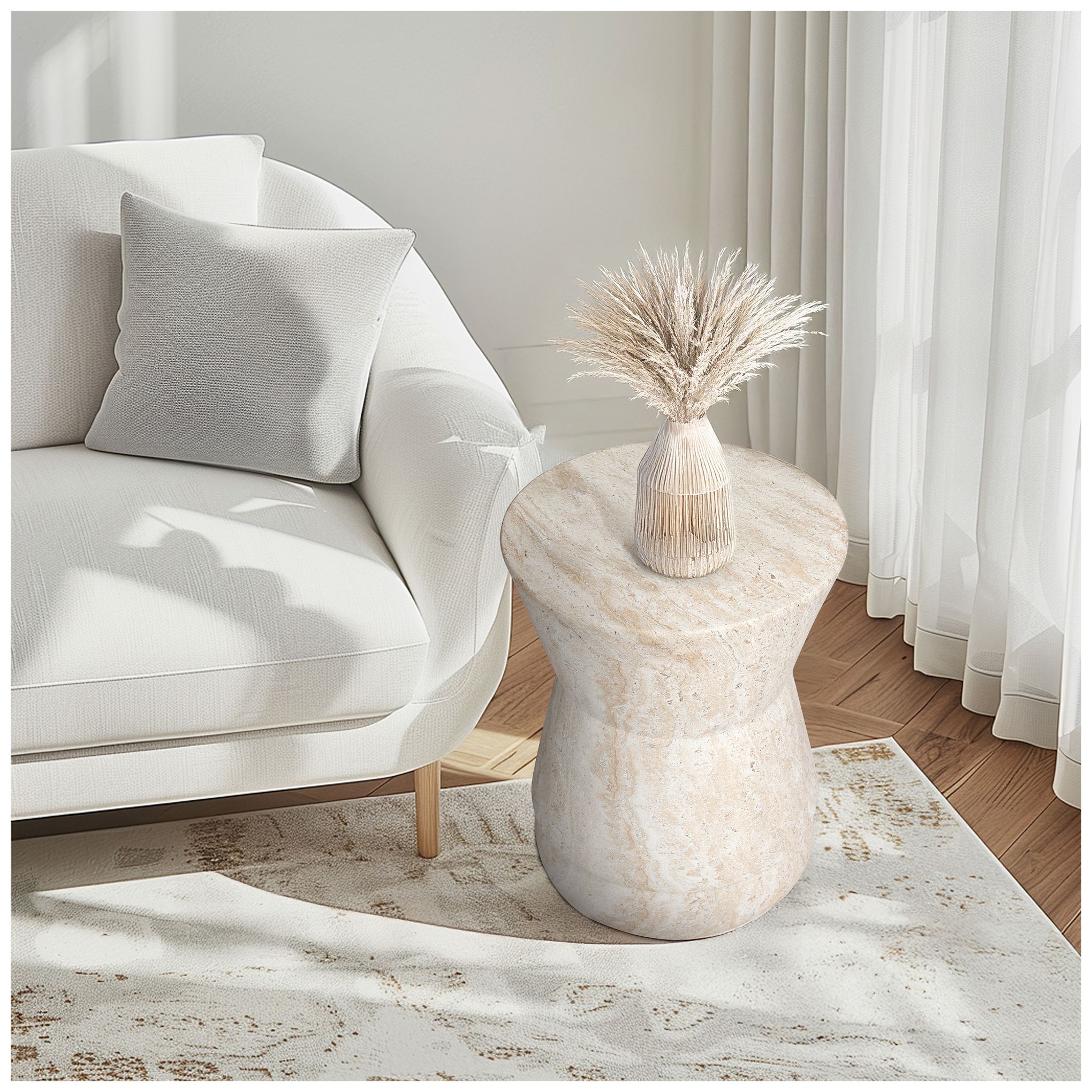 Image 6 Hourglass 14 1/2" Wide Travertine Stone Accent Table more views