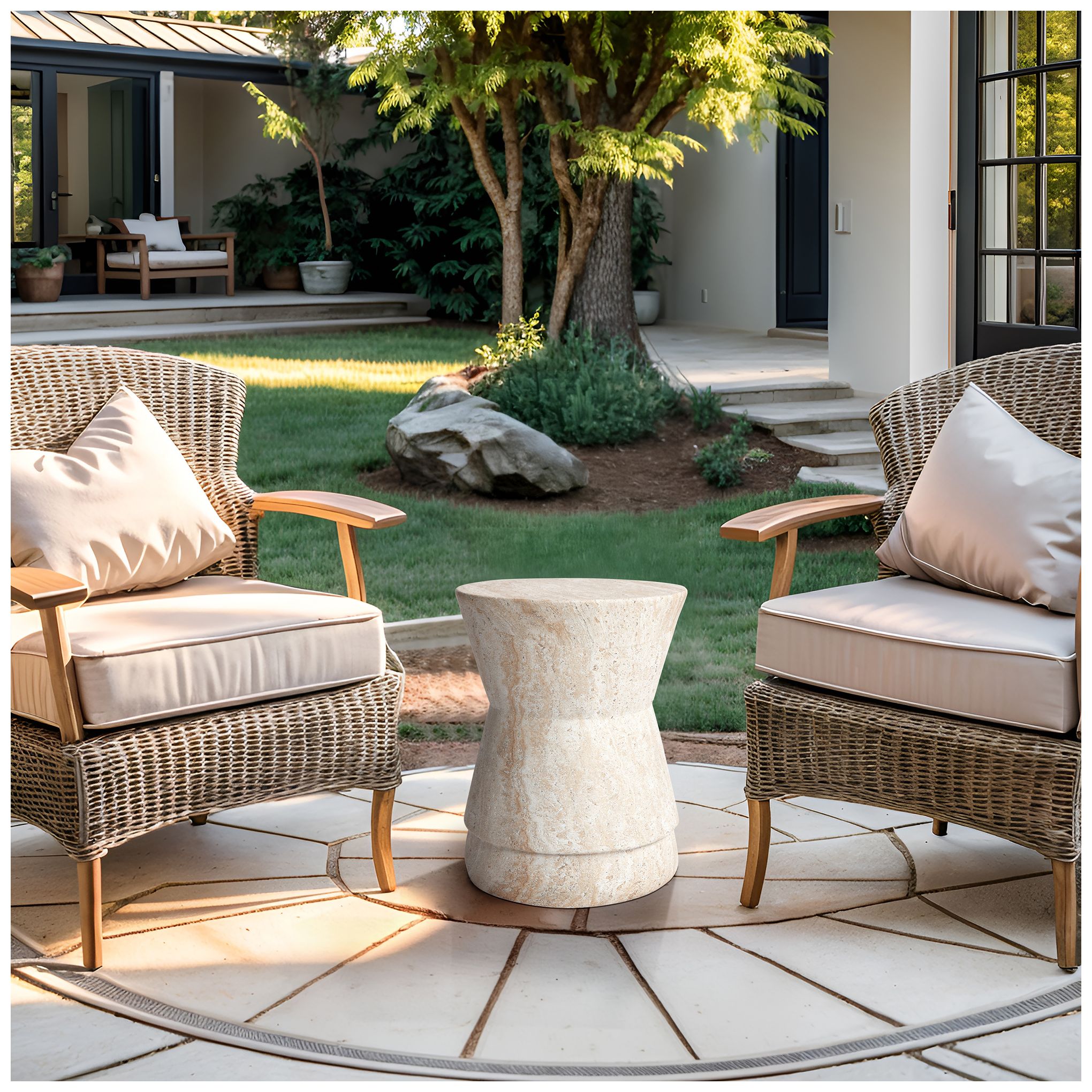Image 7 Hourglass 14 1/2" Wide Travertine Stone Accent Table more views