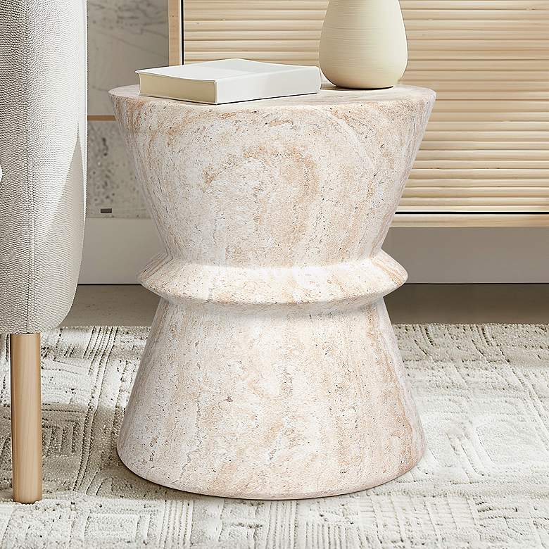 Image 1 Hourglass 15 1/2" Wide Travertine Stone Accent Table