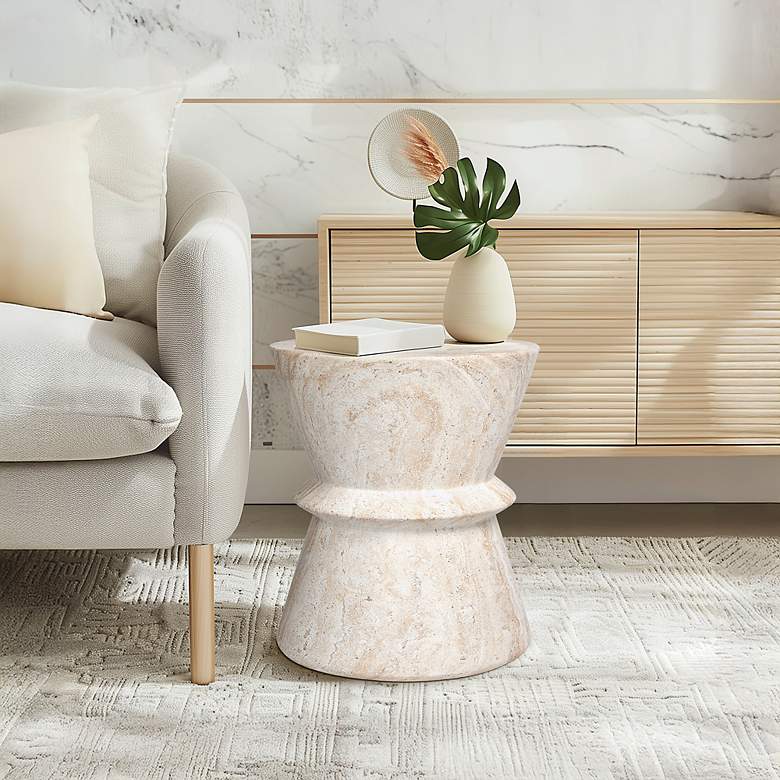 Image 6 Hourglass 15 1/2" Wide Travertine Stone Accent Table more views