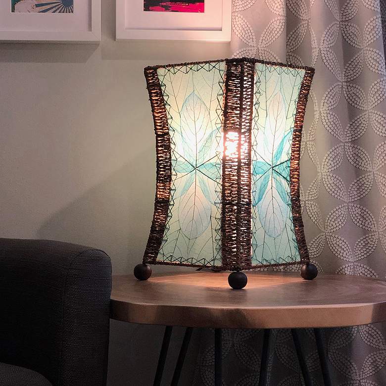 Image 1 Hourglass 15" High Blue Leaves LED Accent Table Lamp