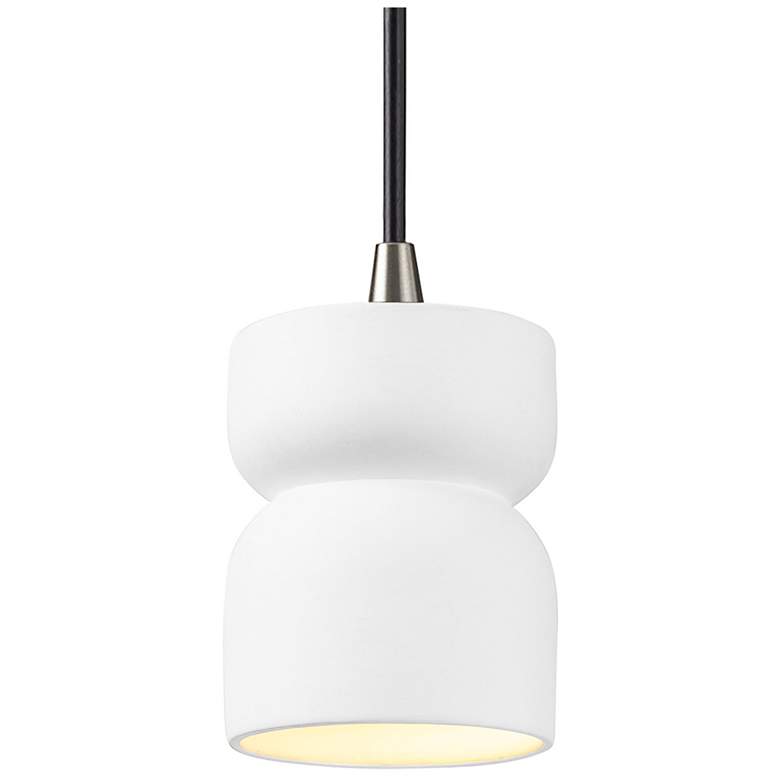 Image 1 Hourglass 3.5" Wide Gloss White and Brushed Nickel Pendant
