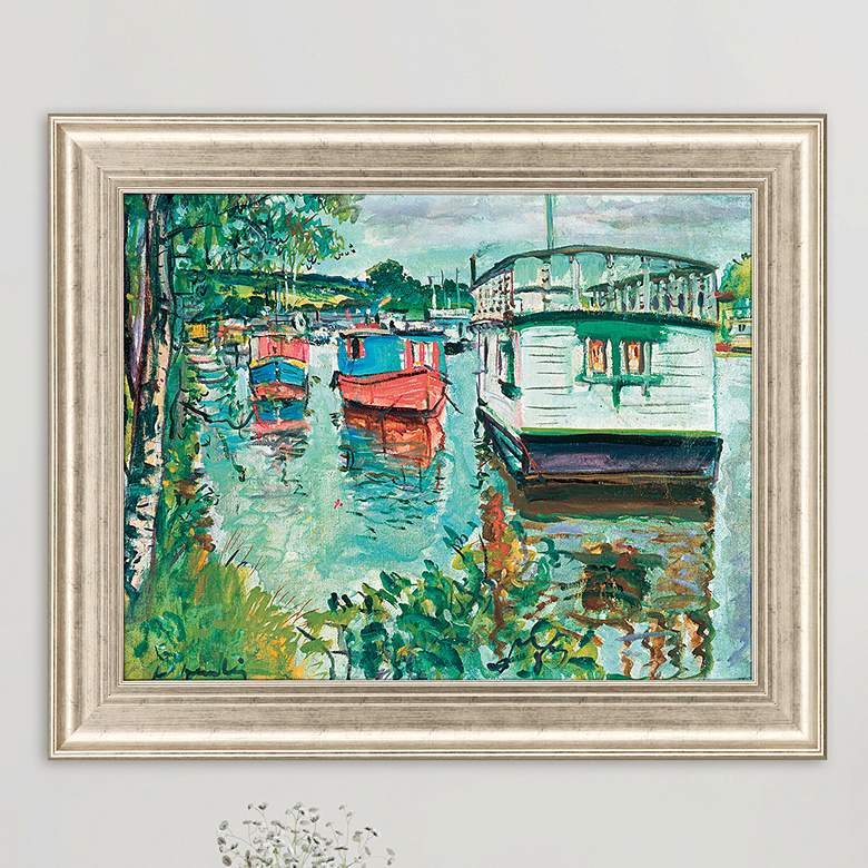 Image 1 House Boats 47" Wide Rectangular Giclee Framed Wall Art