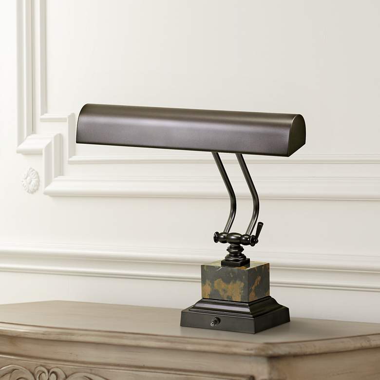 Image 1 House of Troy 12" High Bronze and Marble Piano Desk Lamp