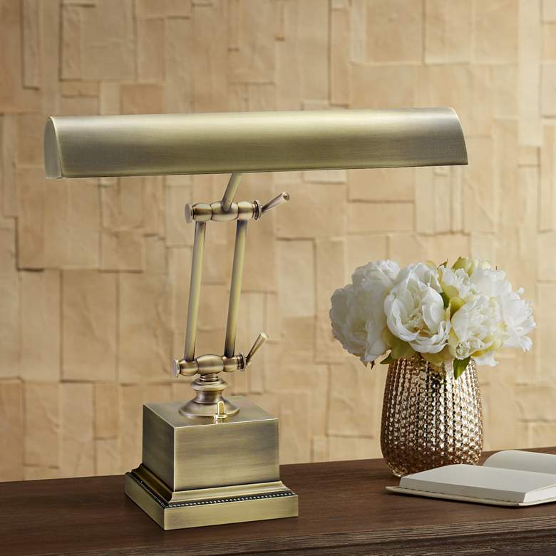Image 1 House of Troy 13 inch High Brass Twin Arm Piano Desk Lamp