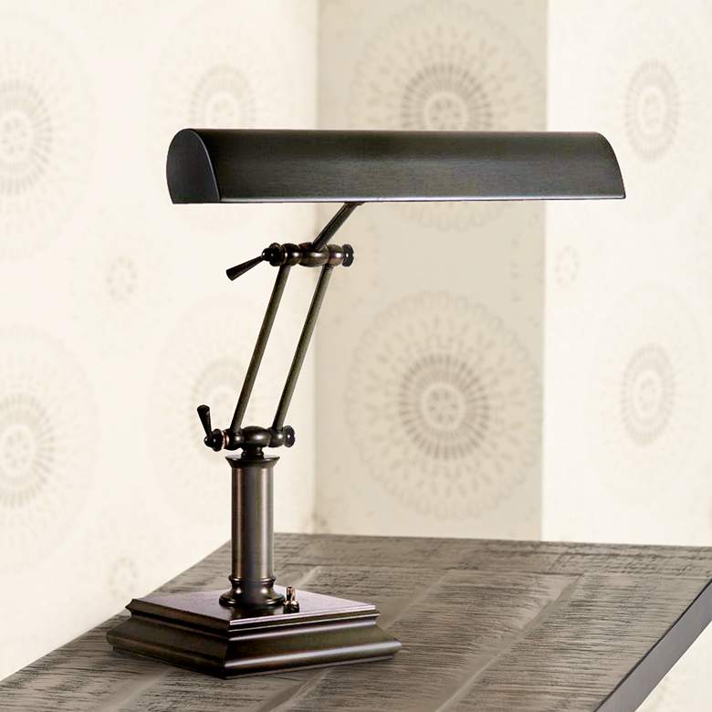 Image 2 House of Troy 14 inch High Mahogany Bronze Finish Banker Piano Lamp