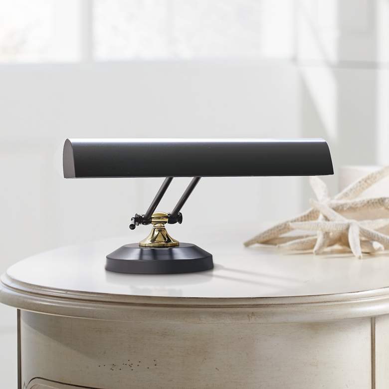 Image 1 House of Troy 14" Wide Black and Brass 2-Light Piano Lamp