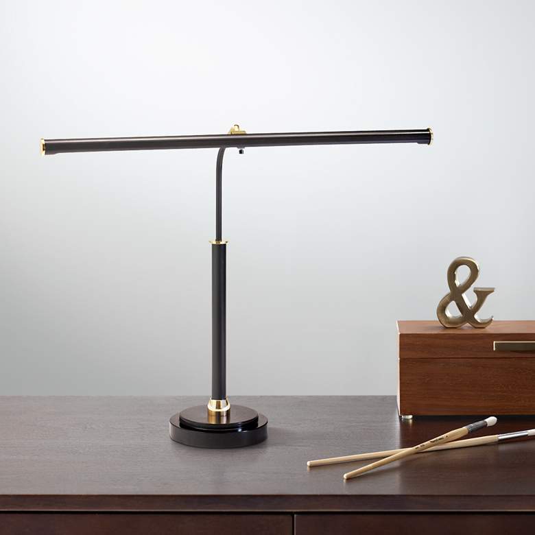 Image 2 House of Troy 19 inch Wide Adjustable Height Black Brass LED Piano Lamp