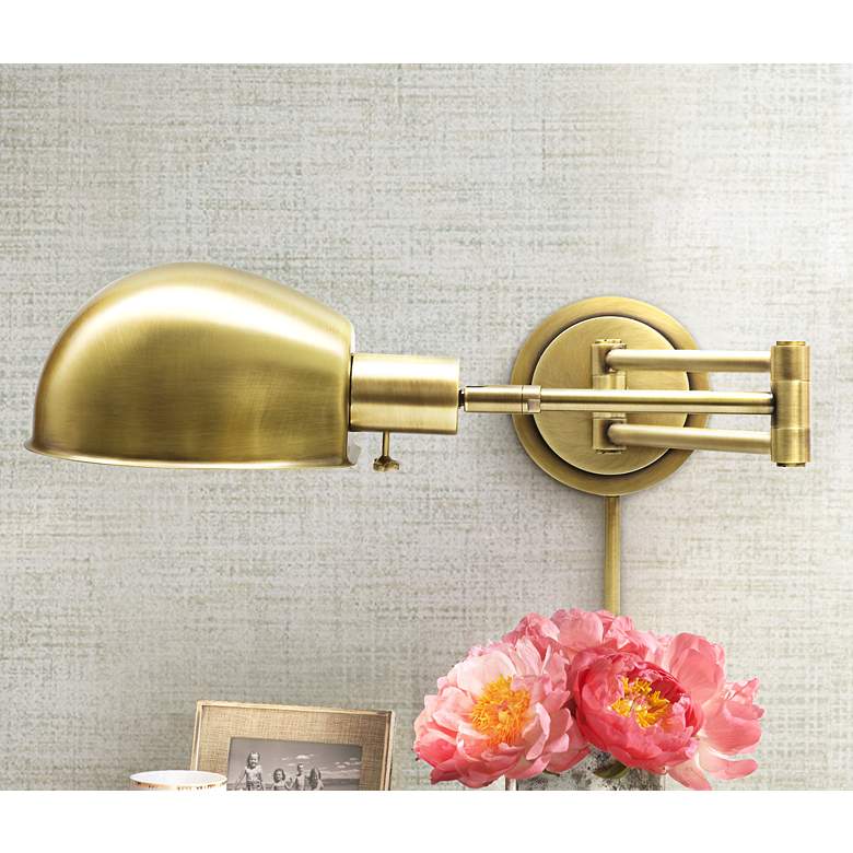 Image 1 House of Troy Addison Antique Brass Swing Arm Wall Lamp