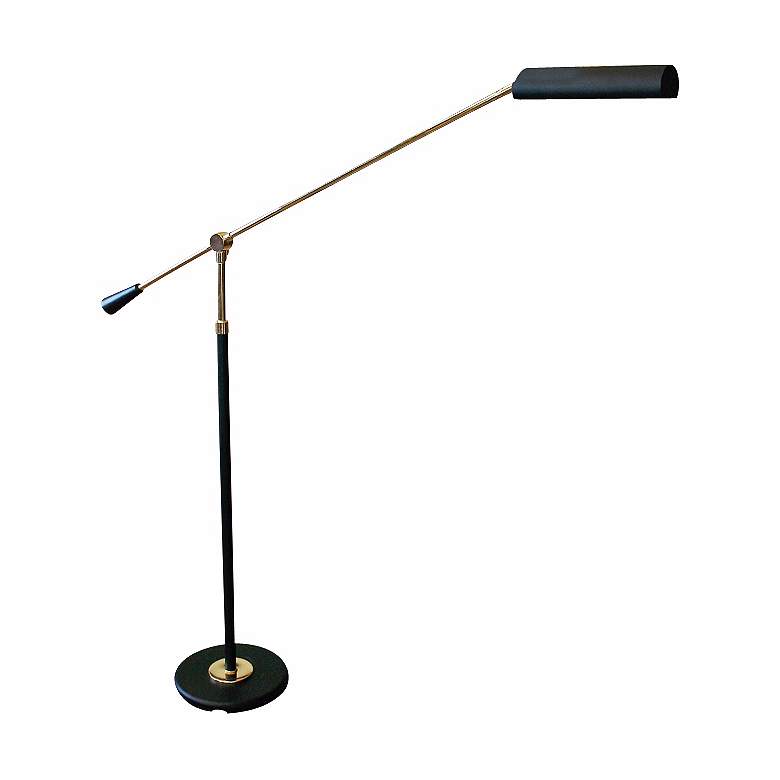 Image 1 House of Troy Adjustable Height Brass and Black Boom Arm Piano Floor Lamp