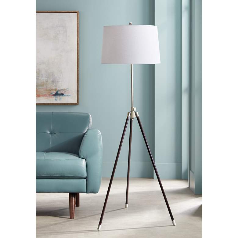 Image 1 House of Troy Adjustable Satin Nickel Tripod Floor Lamp