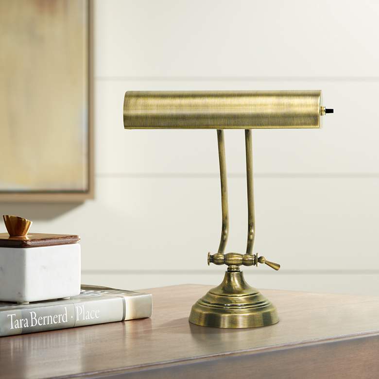 Image 1 House of Troy Advent 10 1/2" Twin Arm Antique Brass Piano Desk Lamp